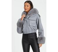 Quiz Grey Faux Fur Bomber Jacket Grey XS