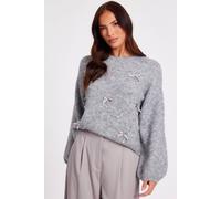 Quiz Grey Ribbon Bow Jumper Grey M