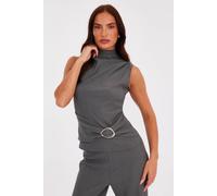 Quiz Women's Grey Textured Wide Leg Trousers | Size: 10 Quiz Grey 10