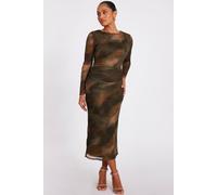 Quiz Khaki Petite Printed Long Sleeve Midaxi Dress Khaki 6