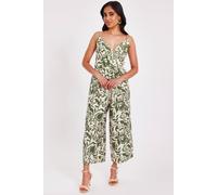 Quiz Khaki Petite Tropical Print Jumpsuit Khaki 16