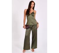 Quiz Khaki Satin Palazzo Trousers Khaki 6