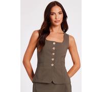 Quiz Khaki Square Neck Waistcoat Khaki 4