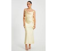 Quiz Lemon Petite Satin Midaxi Dress Lemon 16