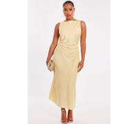 Quiz Lemon Petite Satin Ruched Midi Dress Lemon 12