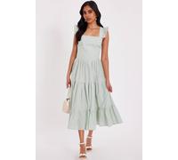 Quiz Light Green Petite Tiered Midi Dress In Pale Green Pale Green 12