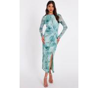 Quiz Women's Light Green Printed Diamante Midaxi Dress in Pale Green | Size: 12 Quiz Pale Green 12