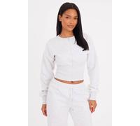 Quiz Light Grey Zip Front Cropped Sweatshirt Light Grey S