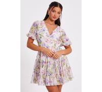 Quiz Multi Petite Floral Chiffon Frill Skater Dress Multi 12