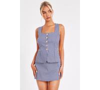 Quiz Women's Navy Gingham Button Front Waistcoat | Size: 8 Quiz Navy 8