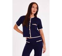 Quiz Navy Knit Contrast Top Navy S