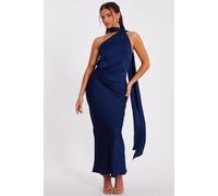 Quiz Navy Petite Satin Wrap Neck Maxi Dress Navy 12
