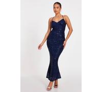 Quiz Navy Petite Sequin Fishtail Maxi Dress Navy 16