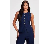 Quiz Women's Navy Pinstripe Button Front Waistcoat | Size: 4 Quiz Navy 4