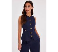 Quiz Navy Pinstripe Button Front Waistcoat Navy 6
