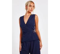 Navy Pinstripe Wrap Waistcoat Quiz Navy 12