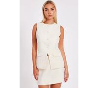 Quiz Off White Boucle Sequin Waistcoat In Cream Cream 12