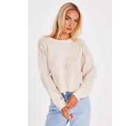 Quiz Off White Bow Detail Cropped Jumper In Cream Cream M
