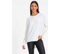 Quiz Off White Button Sleeve Jumper In Cream Cream XL