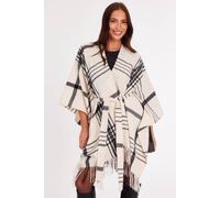 Quiz Off White Check Tie Waist Cape In Cream Cream One Size