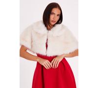 Quiz Off White Collared Faux Fur Wrap In Cream Cream One Size