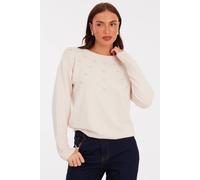 Quiz Women's Off White Floral Embellished Jumper in Cream | Size: Small Quiz Cream S