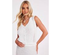 Quiz Off White Knitted Button Front Top In Cream Cream M