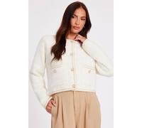 Quiz Women's Off White Knitted Cropped Jacket in Cream | Size: Medium Quiz Cream M