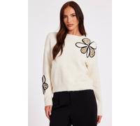 Quiz Off White Knitted Floral Jumper In Cream Cream L