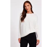 Quiz Off White Knitted Sequin Batwing Jumper In Cream Cream S