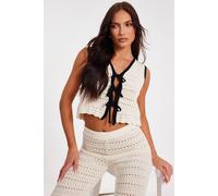 Quiz Off White Light Knit Waistcoat In Cream Cream L