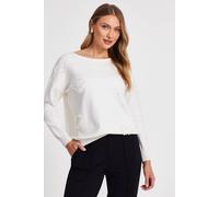Quiz Off White Pearl Embellished Jumper In Cream Cream 14