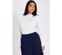 Quiz Off White Pearl Sleeve Jumper In Cream Cream XL