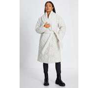 Quiz Women's Off White Petite Quilted Long Line Coat in Cream | Size: 10 Quiz Cream 10