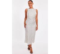 Quiz Off White Petite Satin Polka Dot Midaxi Dress Off White 8
