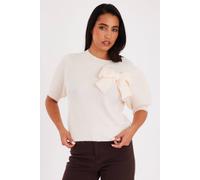 Quiz Off White Puff Sleeve Knit Jumper In Cream Cream S