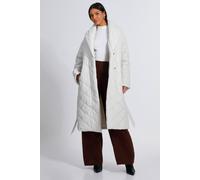 Quiz Off White Quilted Long Line Coat In Cream Cream 12