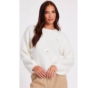 Quiz Women's Off White Ribbon Bow Jumper in Cream | Size: Medium Quiz Cream M