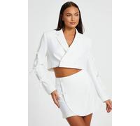 Quiz Off White Tie Sleeve Cropped Blazer In Cream Cream 12