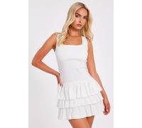 Quiz Women's Off White Tiered Mini Dress in Cream | Size: 6 Quiz Cream 6