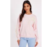 Quiz Pink Embroidered Flower Jumper Pink S