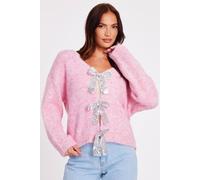 Quiz Women's Pink Sequin Bow Jumper | Size: Medium Quiz Pink M