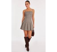 Quiz Stone Checked Pleated Mini Dress Stone 12