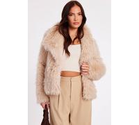 Quiz Stone Faux Fur Glitter Cropped Jacket Stone 10