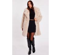Quiz Women's Stone Faux Fur Longline Coat | Size: Large Quiz Stone L