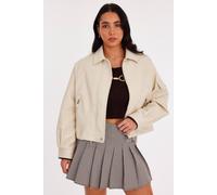 Quiz Women's Stone Faux Leather Bomber Jacket | Size: Large Quiz Stone L