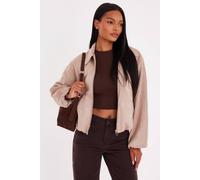 Quiz Stone Faux Suede Bomber Jacket Stone 10