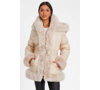 Quiz Stone Padded Faux Fur Trim Jacket Stone 10
