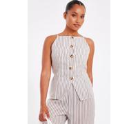 Quiz Stone Petite Striped Boat Neck Waistcoat Stone 14