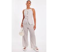 Quiz Stone Petite Striped Wide Leg Trousers Stone 8